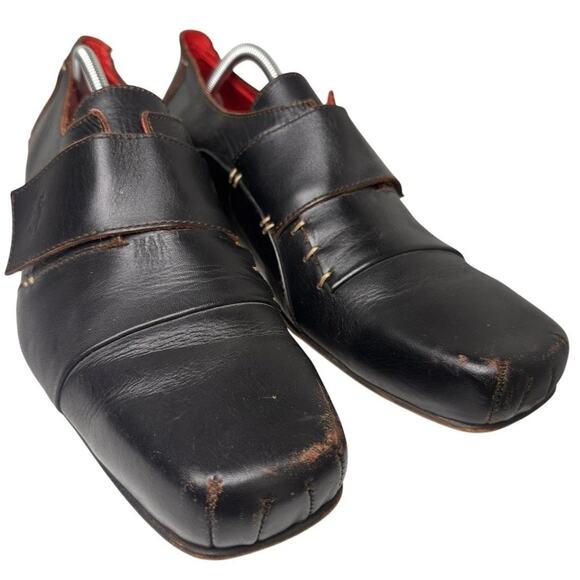 Fly London Square Toe Single Monk Strap Black Leather Men Shoes Sz 45 11.5-12 US - Picture 10 of 16